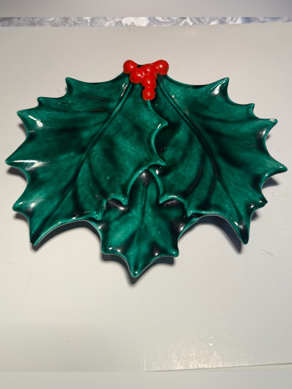 Vintage Handmade Christmas Holly Ceramic Candy dish